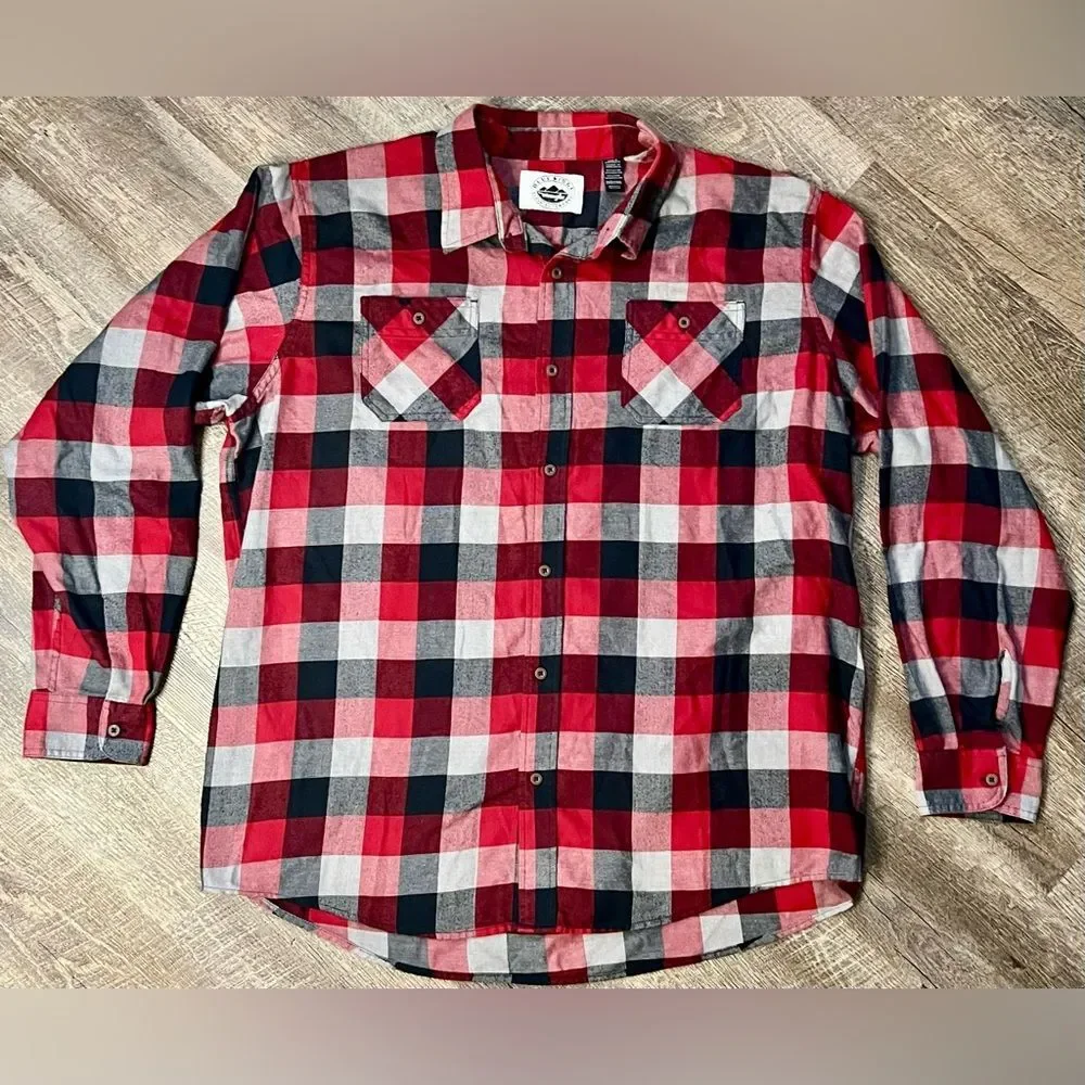 Wrangler Blue Ridge 2XT Buffalo Plaid Flannel Shirt Red Black Tall Men’s